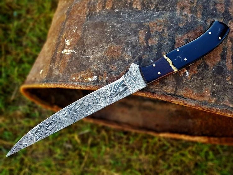 Custom Handmade Damascus Knives for Filleting Fish – 13-Inch Buffalo Horn & Rosewood Handle