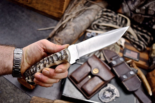 Handmade J2 Steel Skinner Knife with Sheep Horn Handle – 4.5-Inch Blade