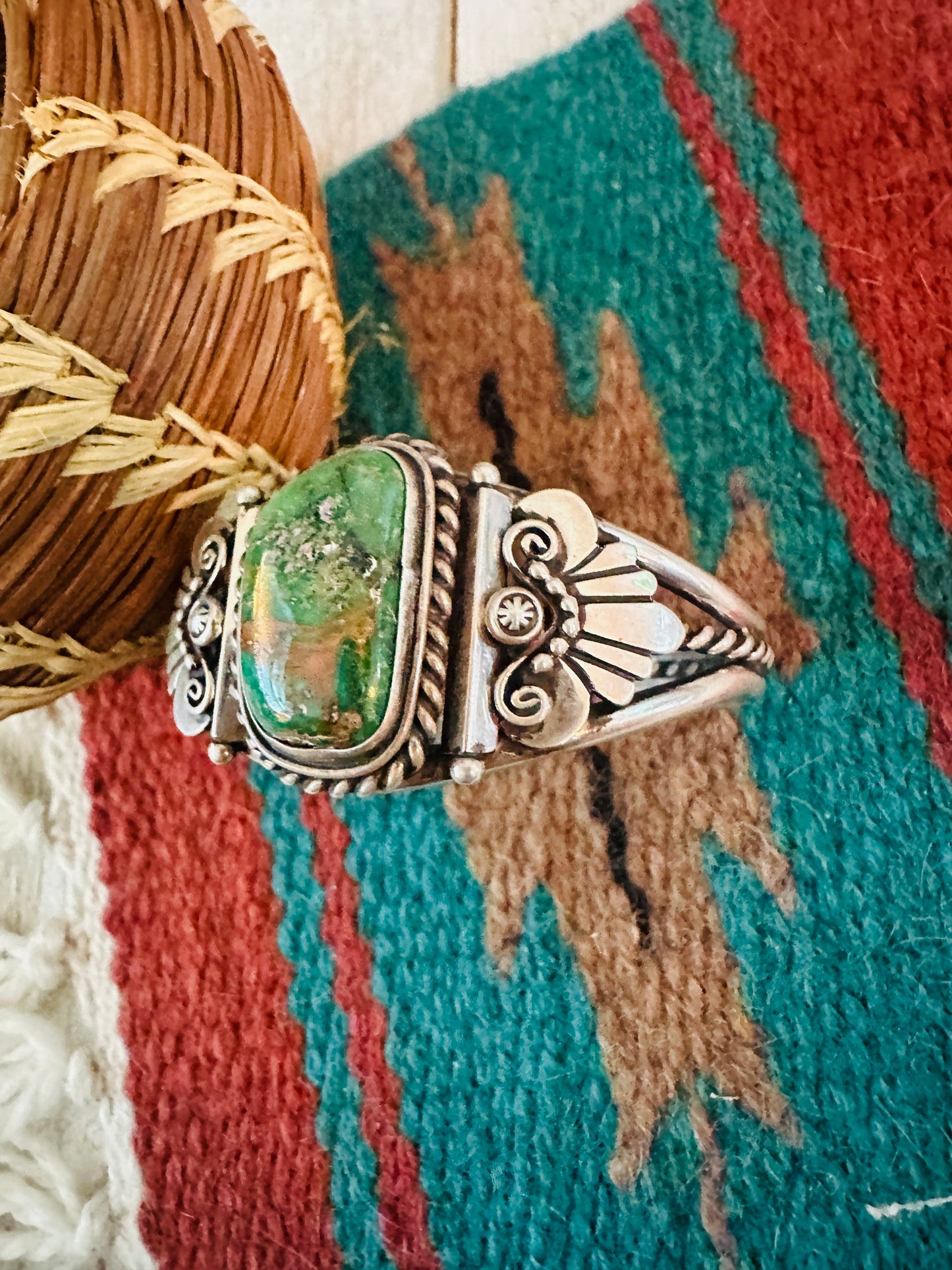 Handcrafted Old Pawn Sterling Silver & Carico Lake Turquoise Cuff Bracelet