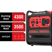 Side view of a compact open frame gas inverter generator showing control panel and handles