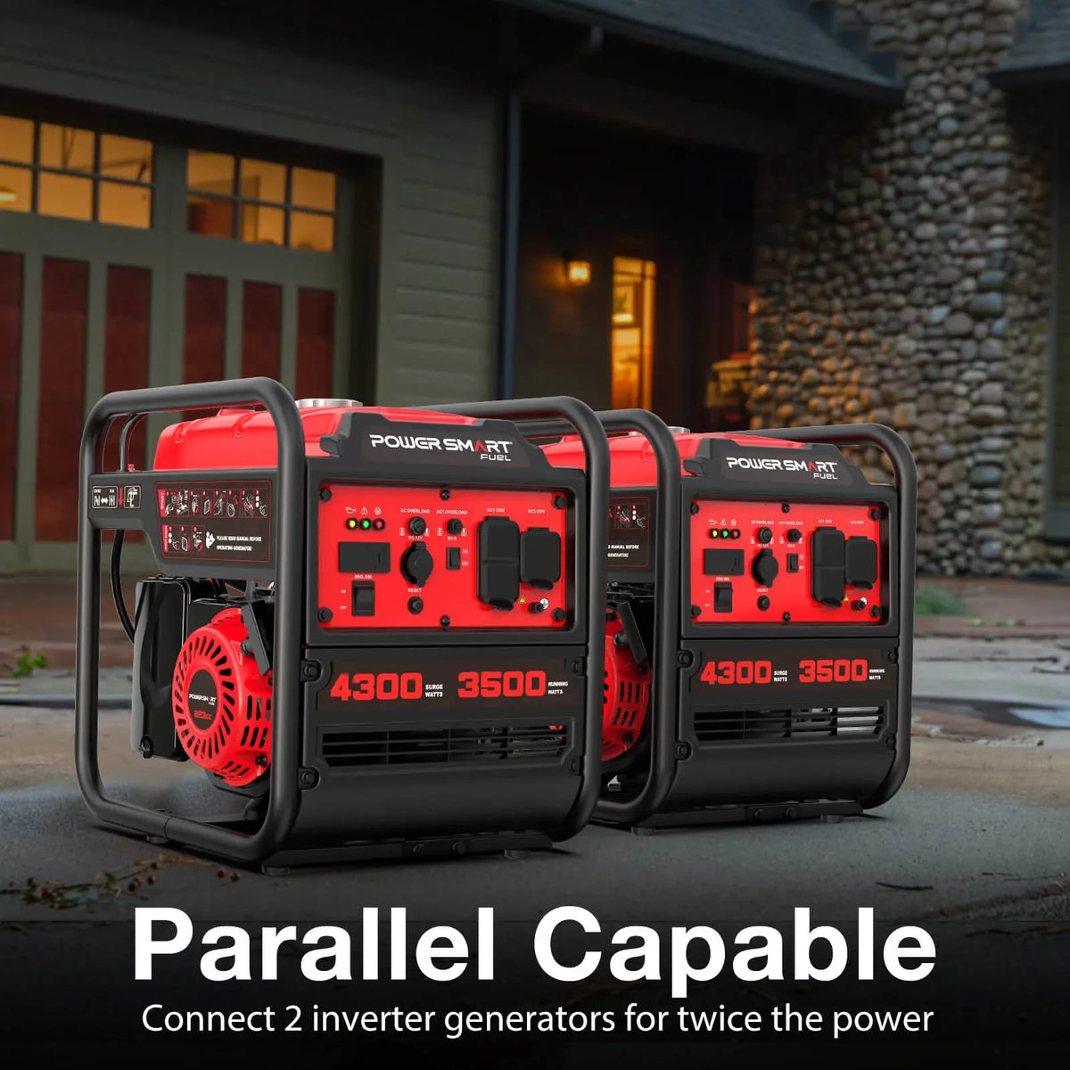 Portable gas inverter generator with visible fuel tank and air vents on frame