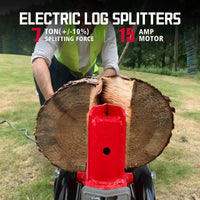 Handle and wheel detail of the electric wood log splitter for easy mobility.
