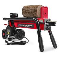 7-Ton Electric Wood Log Splitter with large wheels and sturdy handle on a white background.