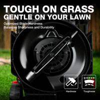 Compact electric lawn mower with a foldable handle, ideal for small yards and easy to store when not in use.
