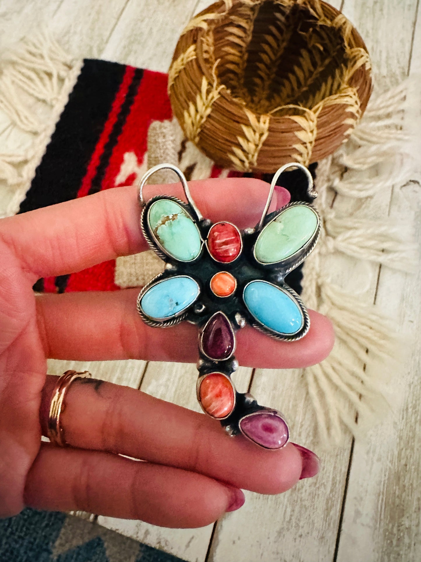 Hand Crafted Multi Stone & Sterling Silver Dragonfly Adjustable Ring