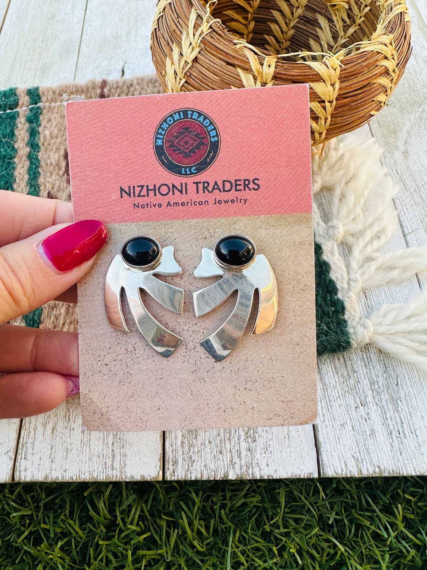 Handcrafted Old Pawn Sterling Silver & Onyx Post Earrings