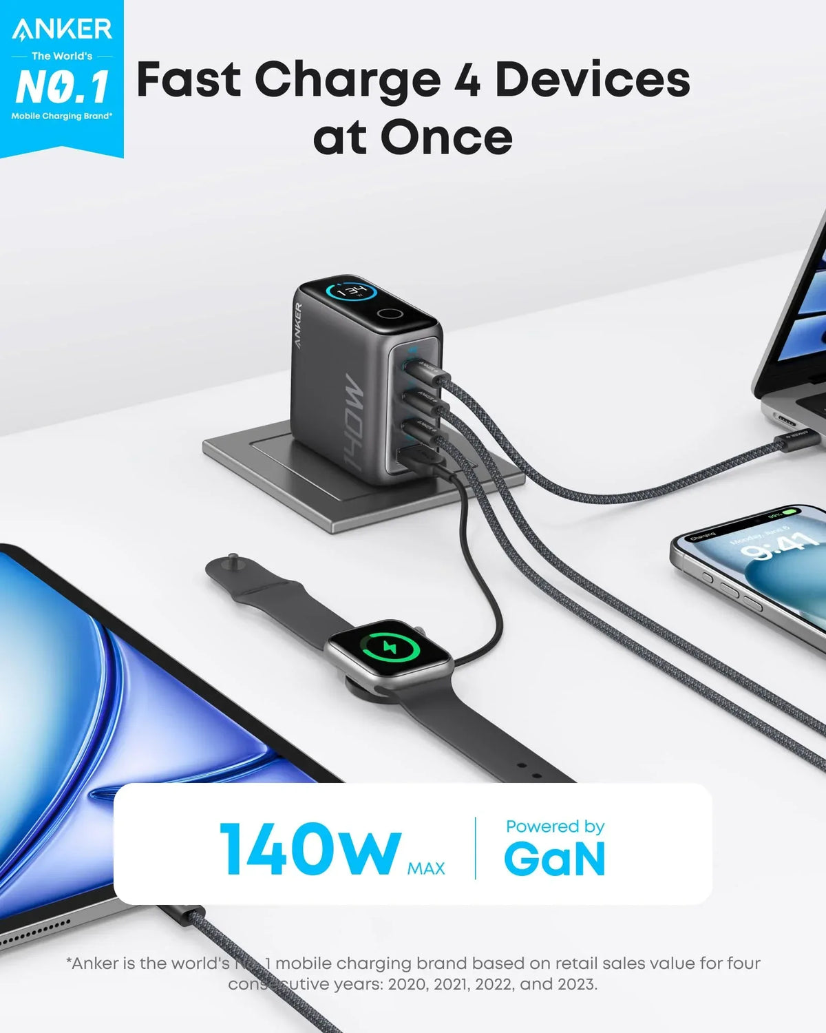Anker Charger (140W, 4-Port, PD 3.1) with USB-C Cable - Trustymall