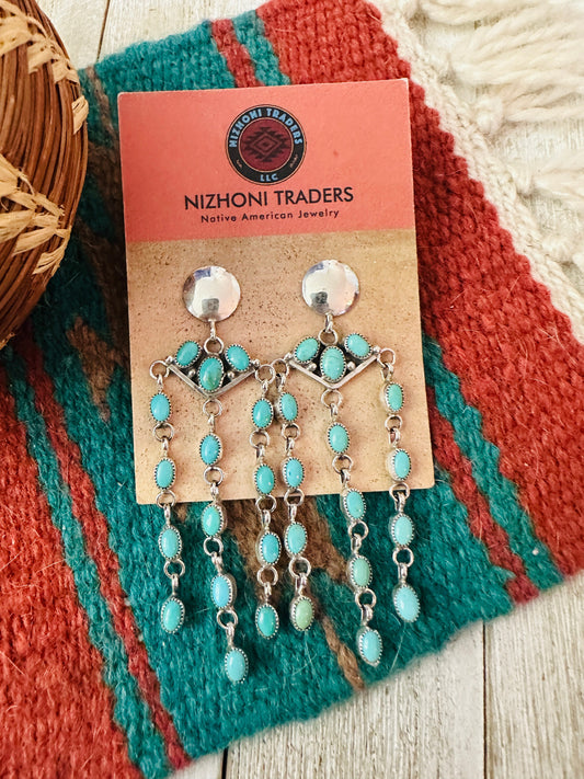 Handcrafted Turquoise & Sterling Silver Chandelier Dangle Earrings