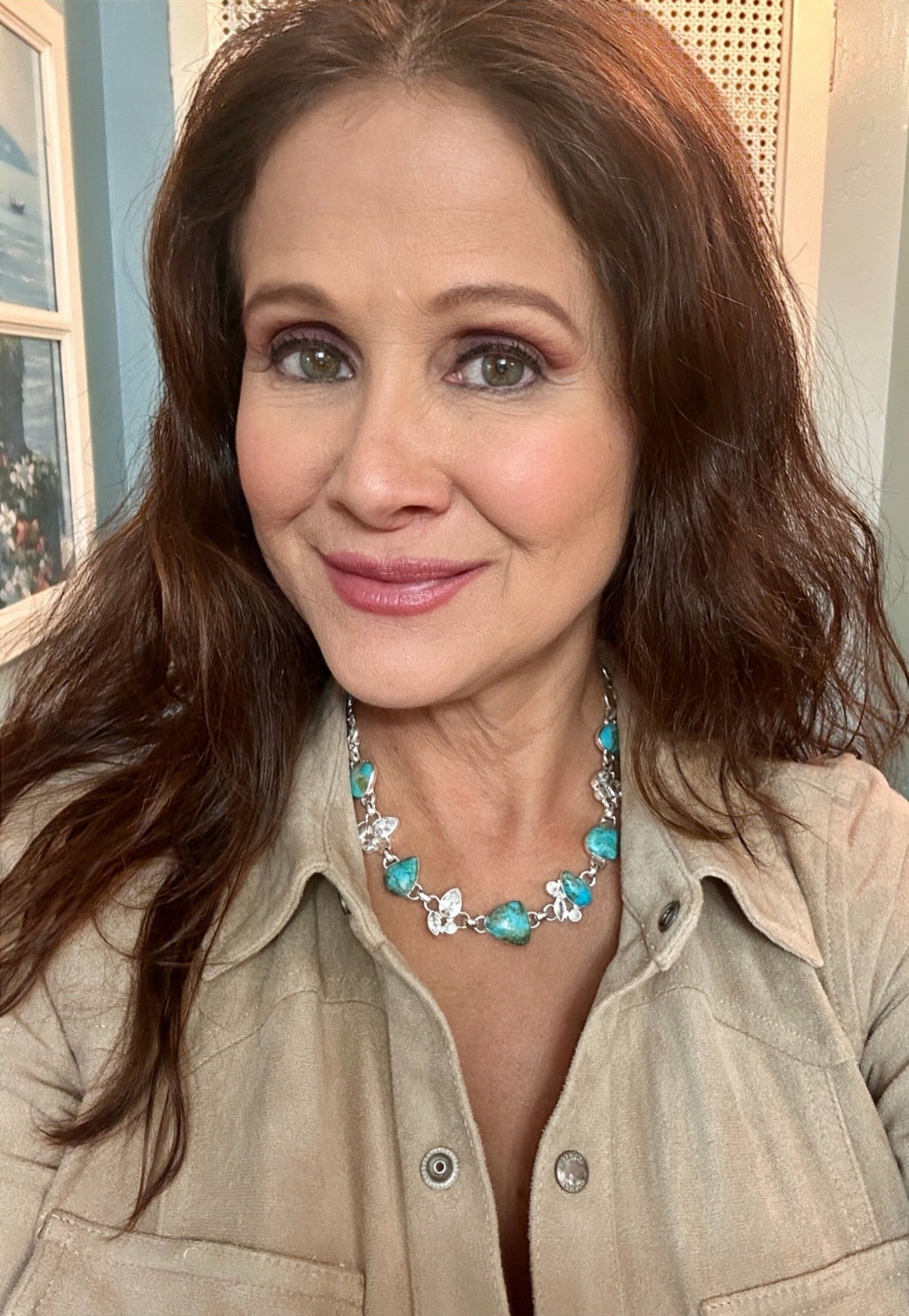 Turquoise 9 Stone & CZ Sterling Silver Necklace