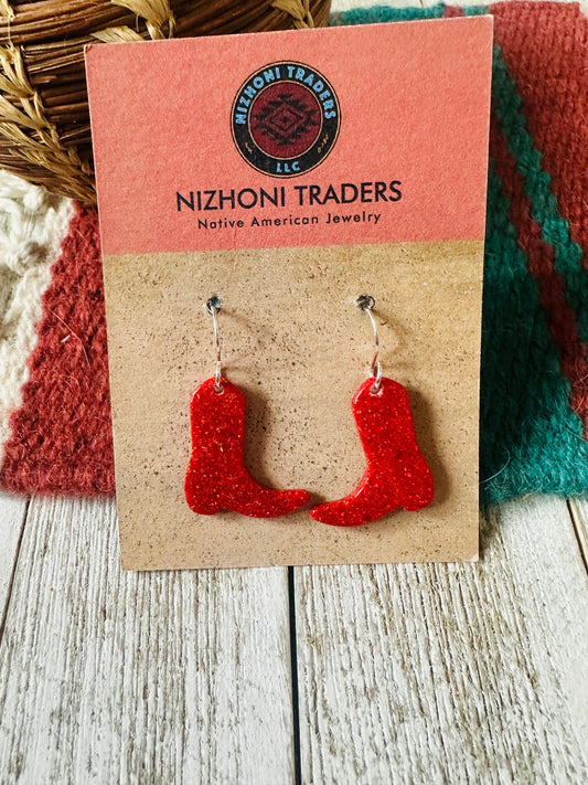 Handcrafted Sterling Silver & Opal Cowboy Boot Dangle Earrings