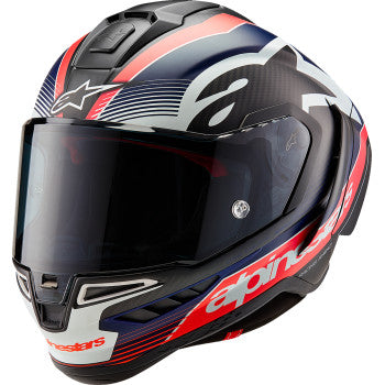 IN STOCK ALPINESTARS Supertech R10 Helmet - Team - Matte Black/Carbon Red Fluo/Blue - Medium 8200224-1383-M