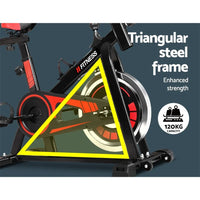 Spin bike LCD monitor displaying workout metrics