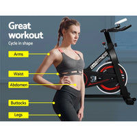 LCD monitor displaying workout stats mounted on the Everfit Spin Exercise Bike.