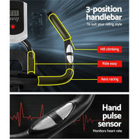 Side angle showing the drive belt mechanism inside the Everfit Spin Exercise Bike.
