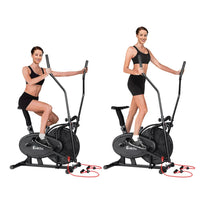 Close-up of LCD display on Everfit elliptical bike showing workout parameters.