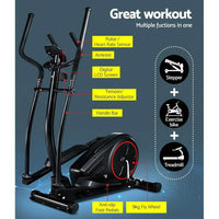 Close-up of the Everfit elliptical cross trainer's adjustable resistance knob and frame