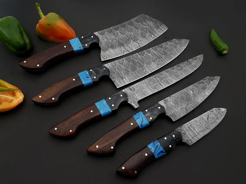 Best Chef Knives Sets – 13" Handmade Damascus Steel Kitchen Knife with Wenge Resin Handle & Leather Sheath