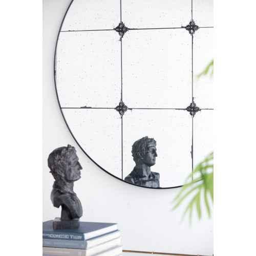 D36" Traditional Decor Style Round Antique Glass Wall Mirror, Wall