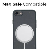 Eco-friendly black phone case compatible with MagSafe and wireless charging.