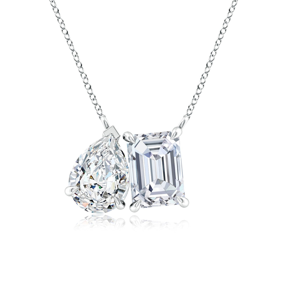 AGI Certified Lab-Grown Emerald-Cut & Pear Diamond Two-Stone Pendant
