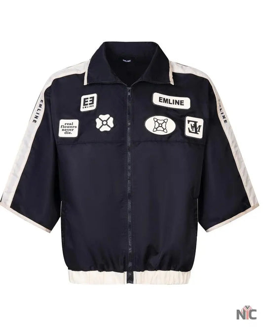 Emline Satin Windbreaker Top Black & Cream