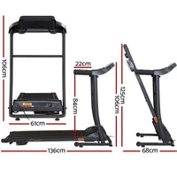 Close-up of treadmill digital LCD control panel and soft-grip handlebars