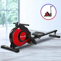 Close-up of anti-slip footrests with adjustable foot straps on rowing machine.