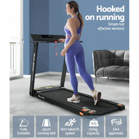 Everfit treadmill with safety side rails and foot platform visible.