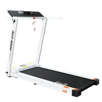 Folded Everfit Electric Treadmill in white with digital control panel and sturdy steel frame