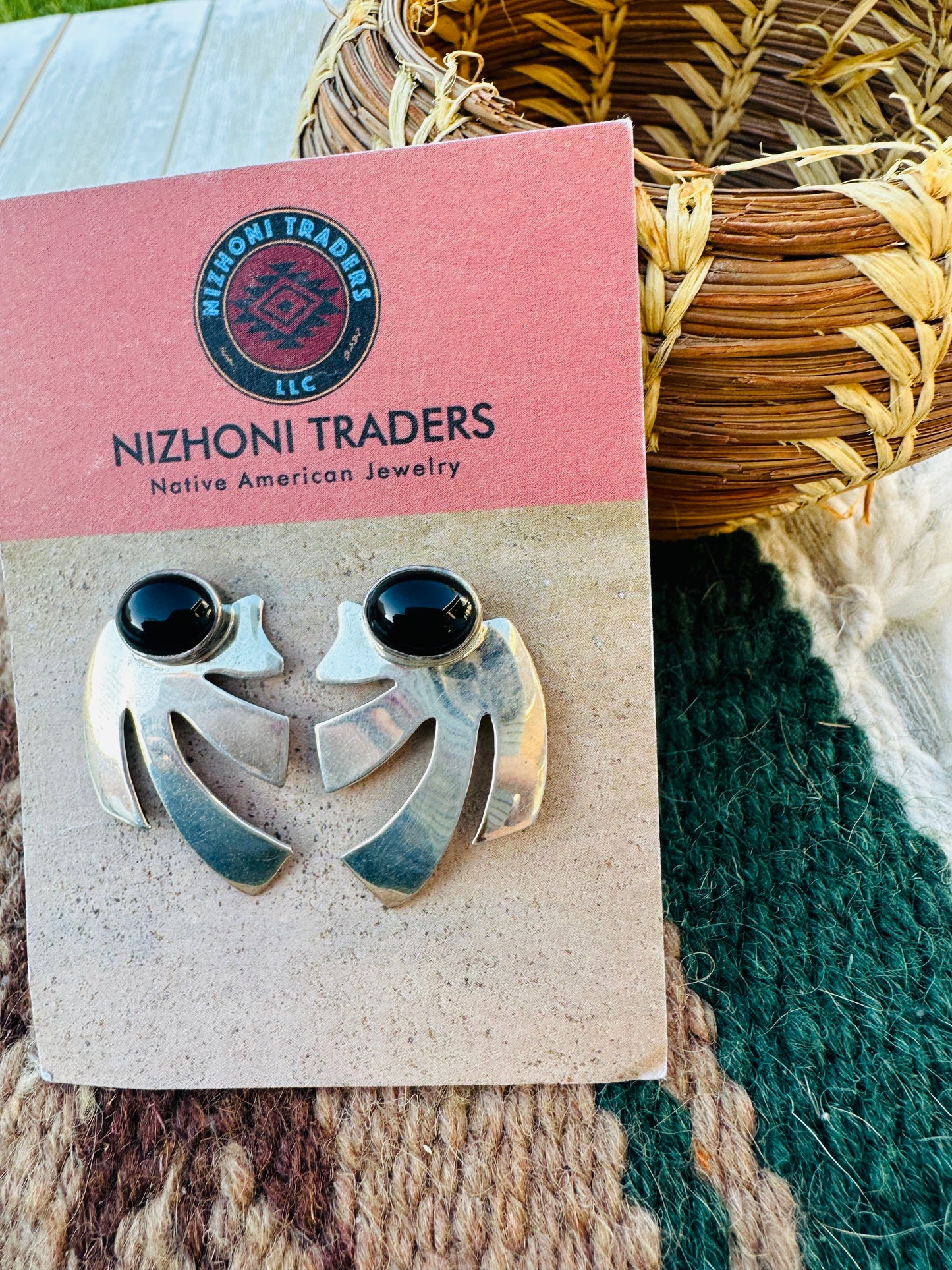 Handcrafted Old Pawn Sterling Silver & Onyx Post Earrings