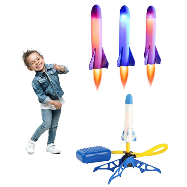 Children's Foot Plastic Rocket Launcher Pressure Air Outdoor Science Educational Toy Multiplayer Game Toy For Gift 3 Rocket