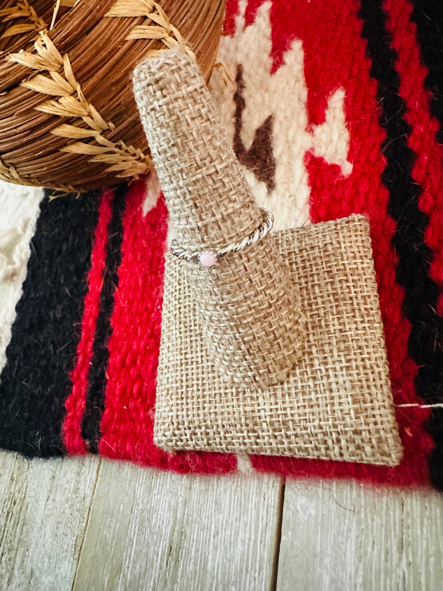 Handcrafted Queen Pink Conch  & Sterling Silver Twisted Band Ring