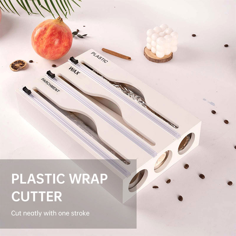 Simple wall-mounted bamboo and wood cling film cutter kitchen supplies multi-grid multi-layer scribing knife two-way cutter