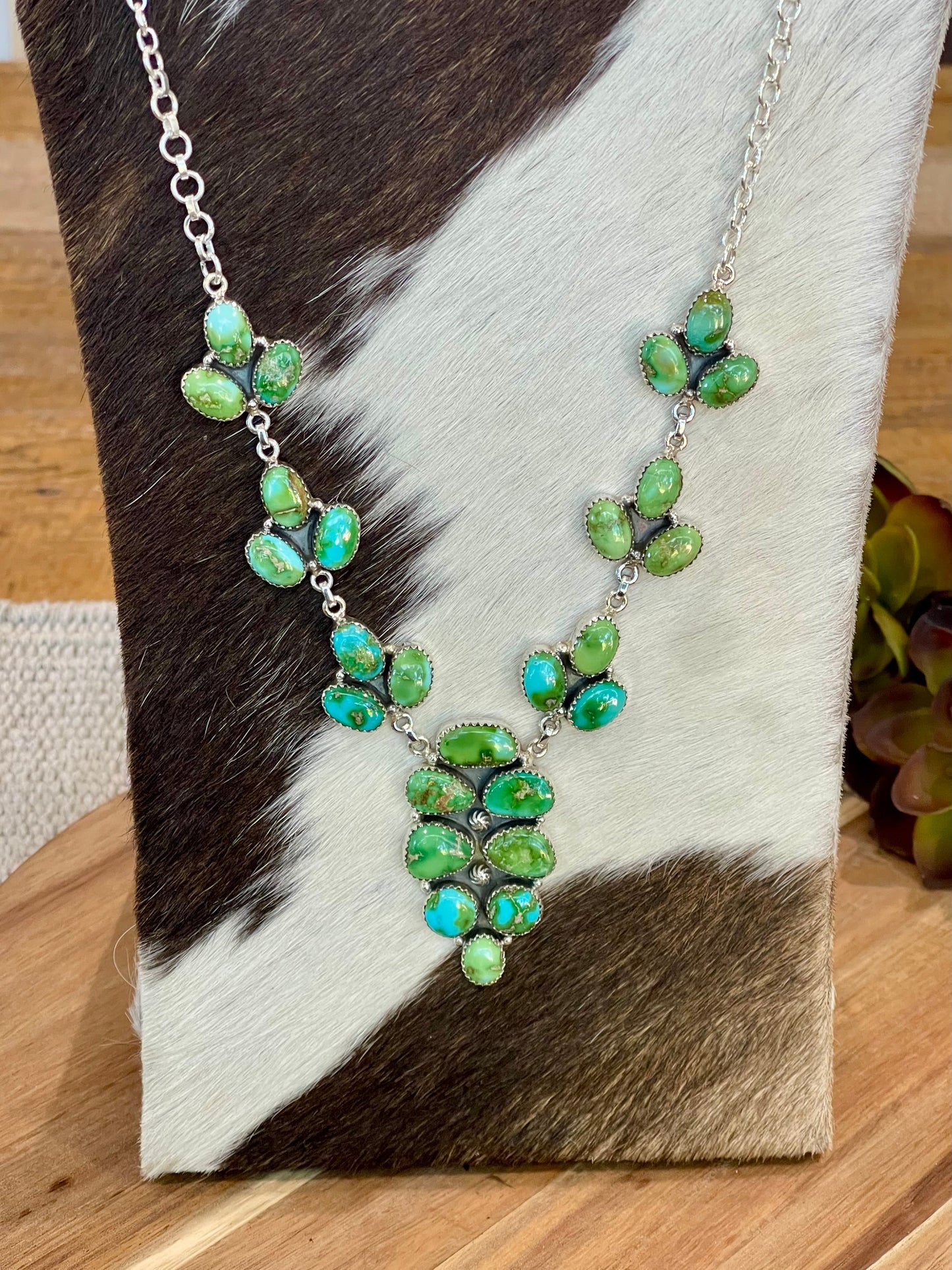 Handmade Sterling Silver & Sonoran Mountain Turquoise Cluster Necklace