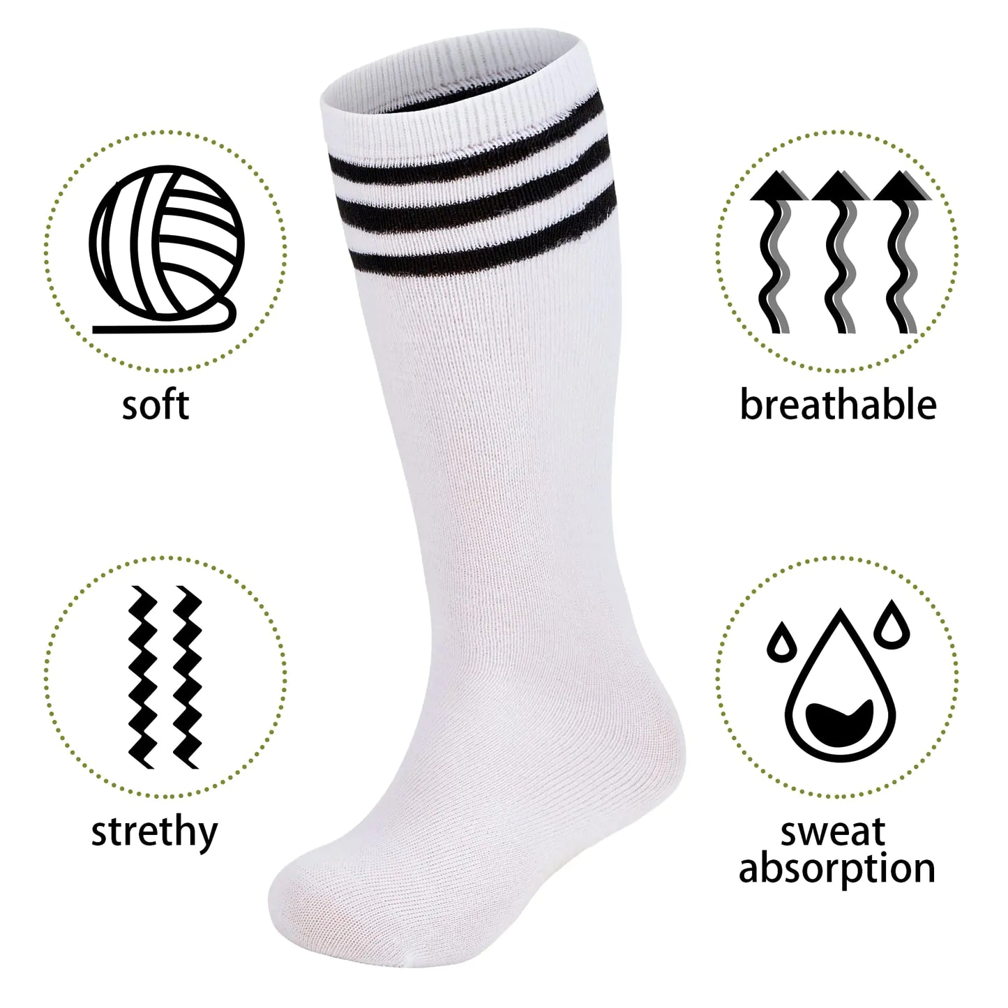 Zando 4 Pairs Kids Soccer Socks Baseball Softball Socks Youth Athletic Socks Boys Girls Knee High Socks 4-10 Years Little Kid 10-12 Years Black*2/White*2