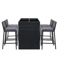 Side view of Gardeon rattan outdoor bar set with foam cushions on stools