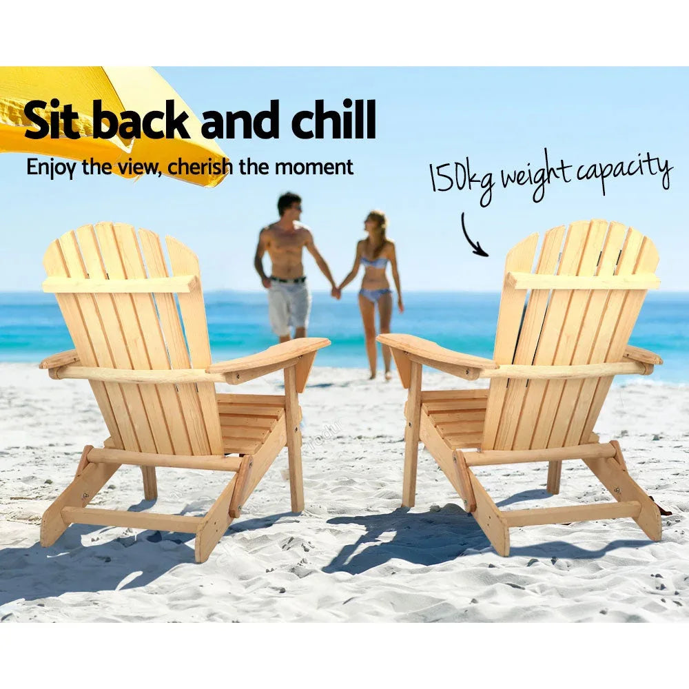 Side angle showing the slatted seat and backrest detail of the Adirondack beach chair.