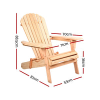 Close-up of foldable fir wood patio chair showing smooth timber construction and armrest.