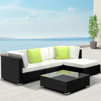 Evening patio setting with Gardeon 5-piece outdoor wicker sofa set with cushions