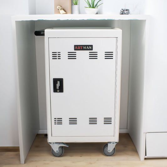 Mobile Charging Cart and Cabinet for Tablets Laptops 32-Device(White)