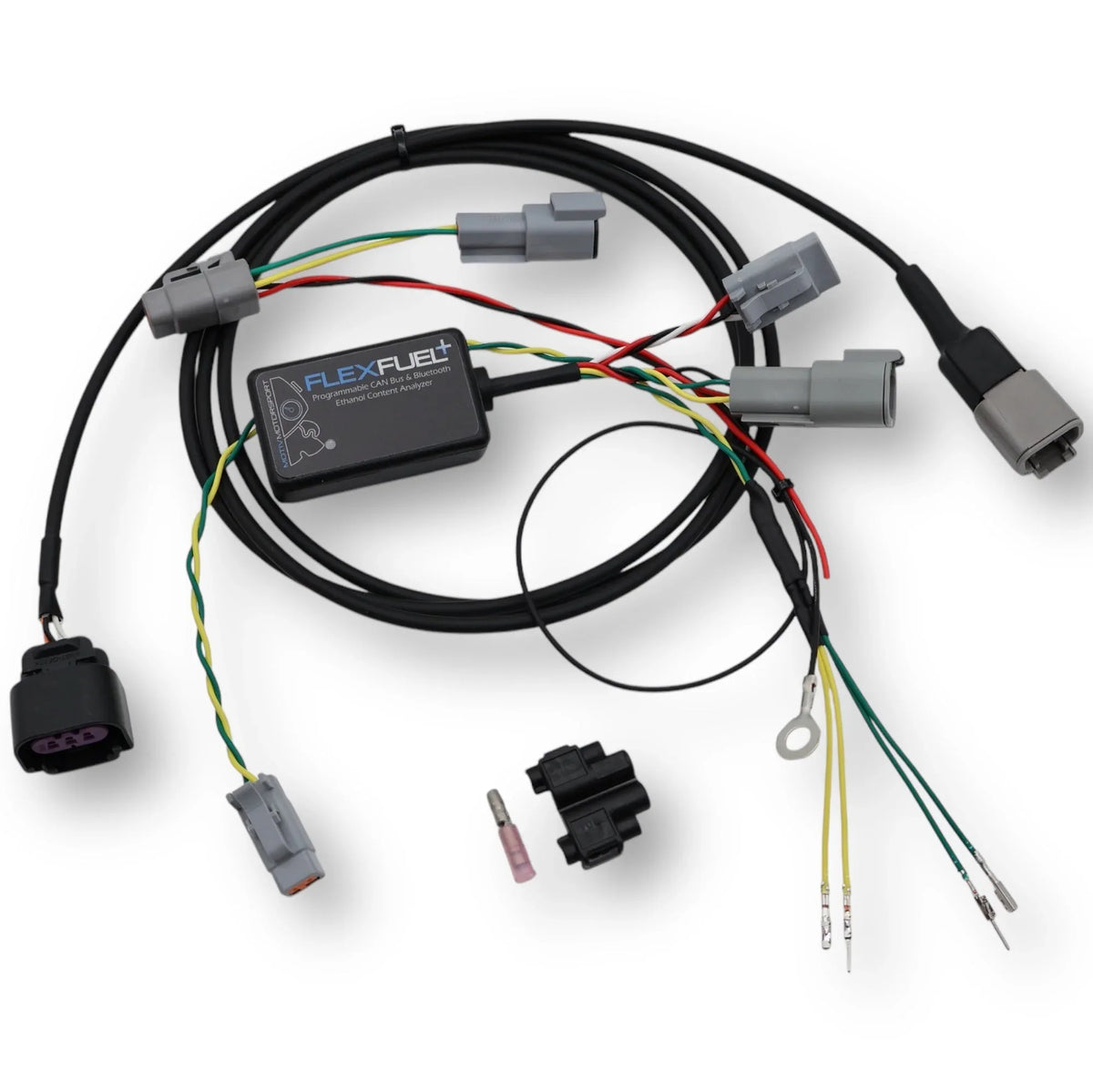 MOTIV FlexFuel+ CAN Bus & Bluetooth Ethanol Content Analyzer installed in a BMW engine bay