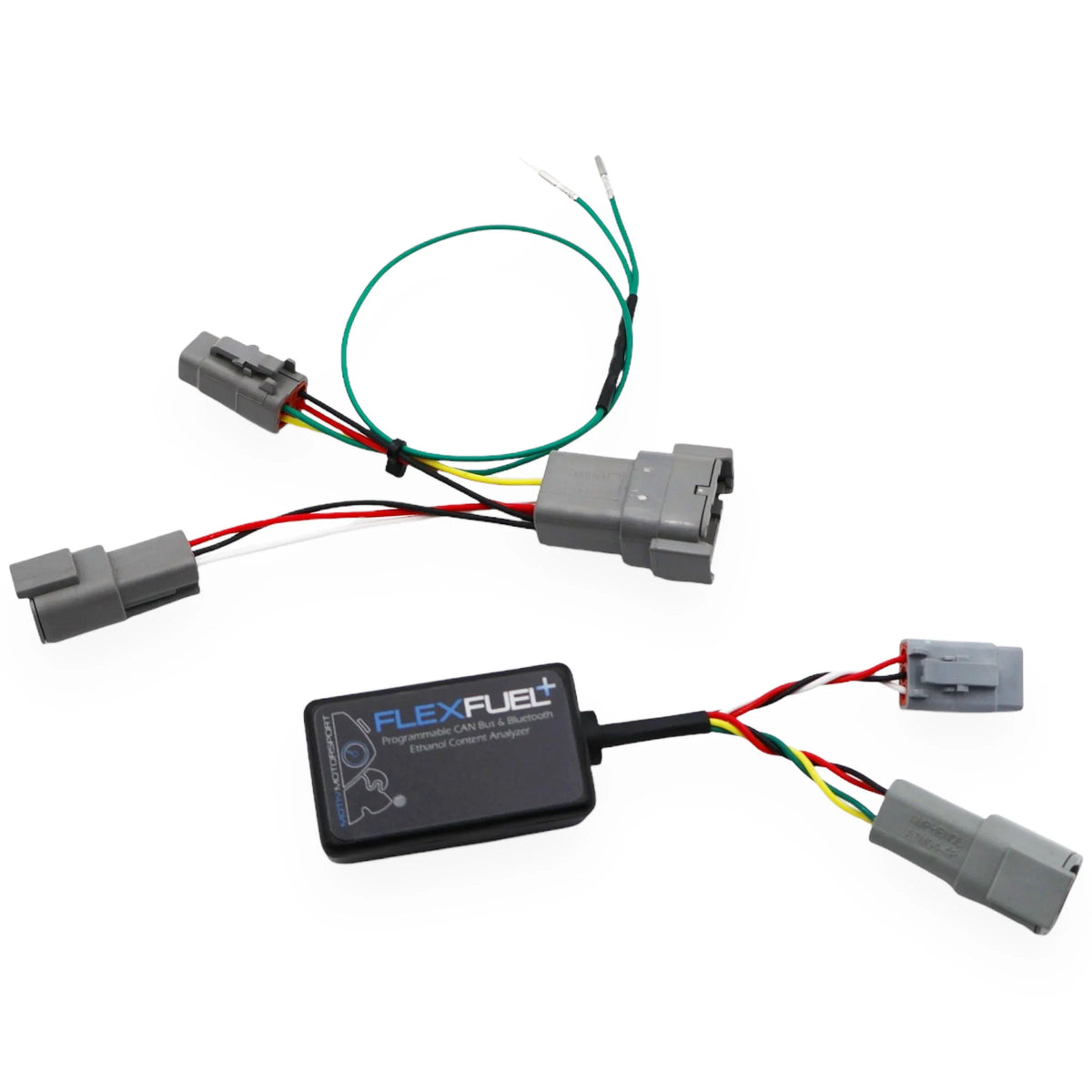 FlexFuel+ CAN Bus and Bluetooth ECA upgrade kit components laid out on a white background.
