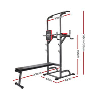 Close-up of Everfit Power Tower's padded bench and sturdy steel frame construction.