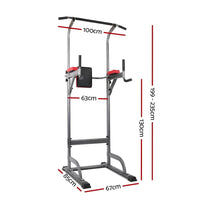 Close-up of padded arm supports and handles on heavy-duty Everfit Power Tower fitness station.