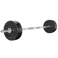 Set of black rubber-coated 5kg weight plates stacked