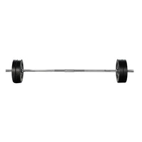 Heavy-duty chrome plated steel barbell bar displayed horizontally