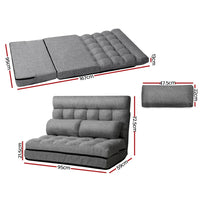 Grey Artiss 2-seater lounge sofa bed unfolded in seated position with backrest angled.