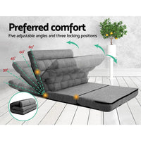 Artiss lounge sofa bed in a reclined position showing adjustable angles and plush fabric.
