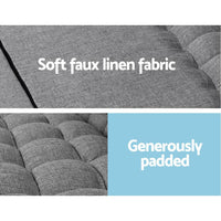 Side view of Artiss lounge sofa bed flat on floor as a mattress with soft grey upholstery.