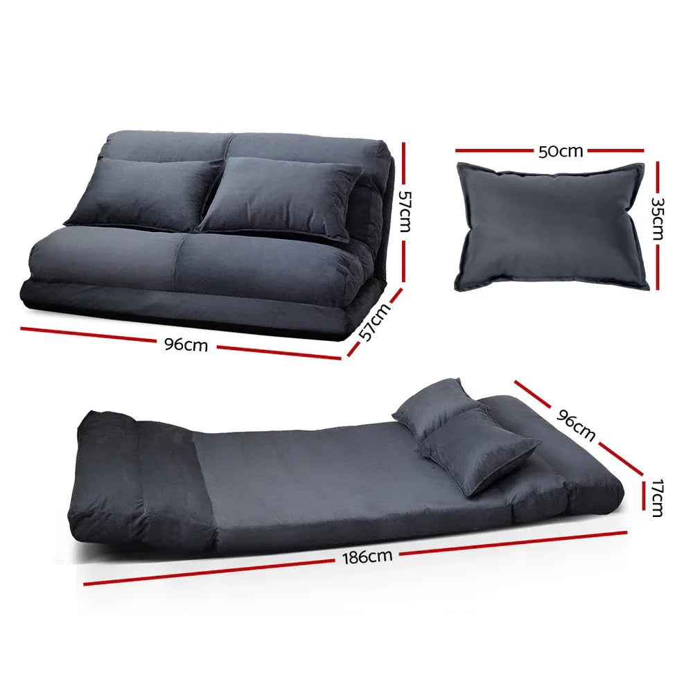 Side view of grey Artiss Lounge Sofa Bed floor recliner with adjustable backrest.